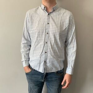 RW&CO Mens long sleeve full button down  collard shirt blue and white LG